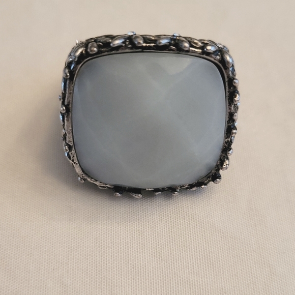 Fossil Ring Aqua Mint Large Stone Antiqued Silver - Picture 2 of 3